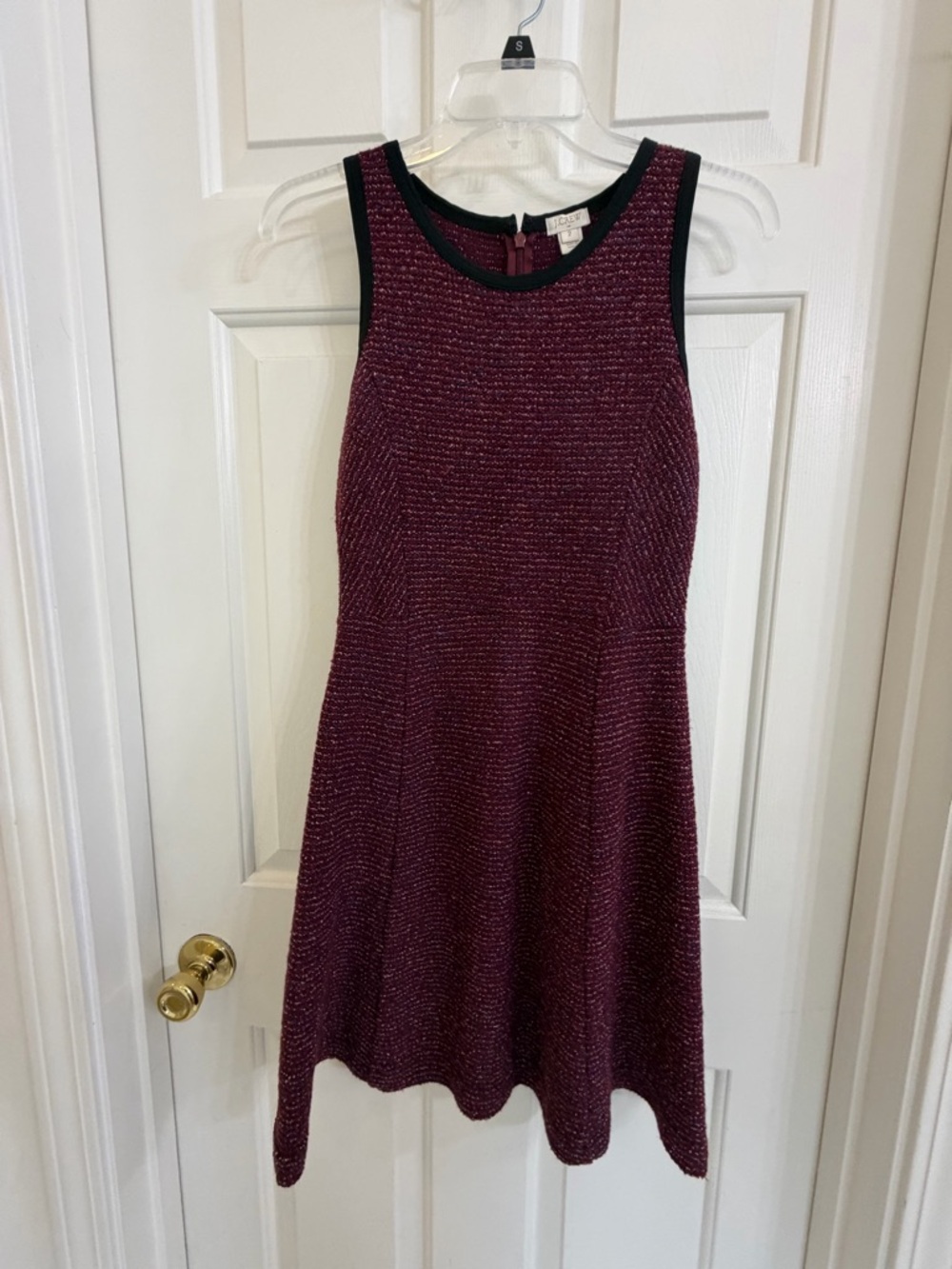 J. Crew Sparkle-Threaded Wine and Black Trim Sleeveless Dress